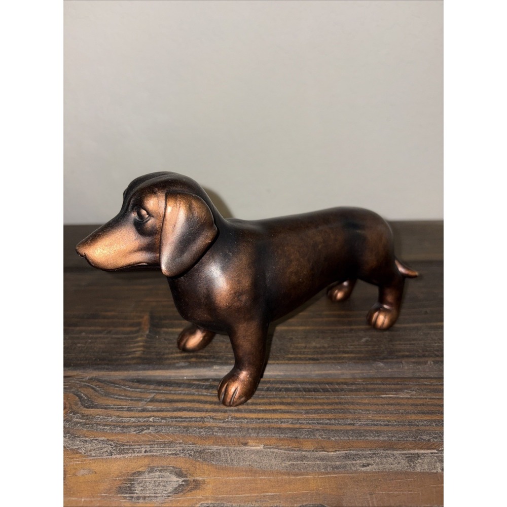 Vintage Dachshund wiener dog figurine copper toned Resin Doxie sausage Dog